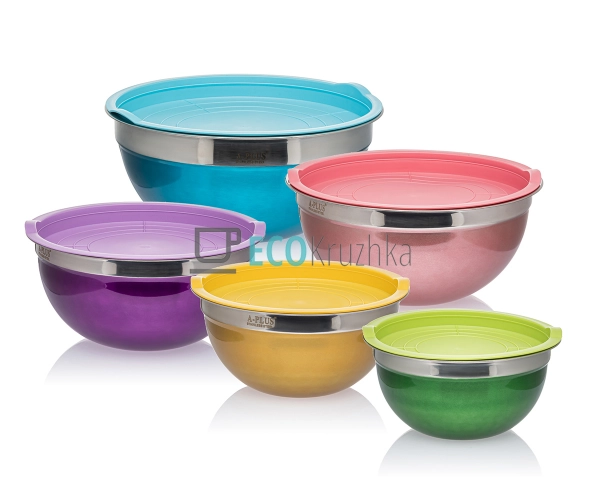 Набір кольорових салатників 5 шт нержавіючих APL9032-1