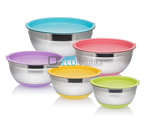 Набір салатників 5 шт нержавіючих з нековзаючим дном APL ...