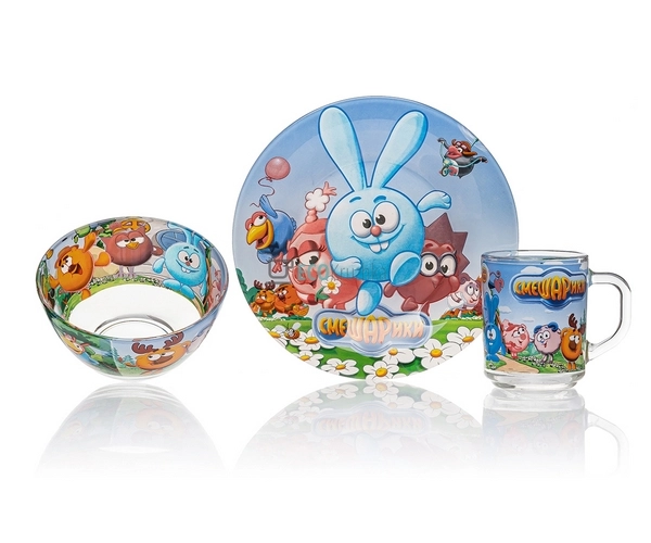 Набір скляного посуду для дітей 3 предмета Смішарики Met ...