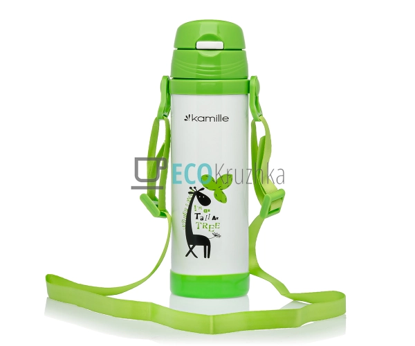 Дитяча термо-поїлка з трубочкою Kamille 500мл з нержавіючої сталі Салатова KM-2086