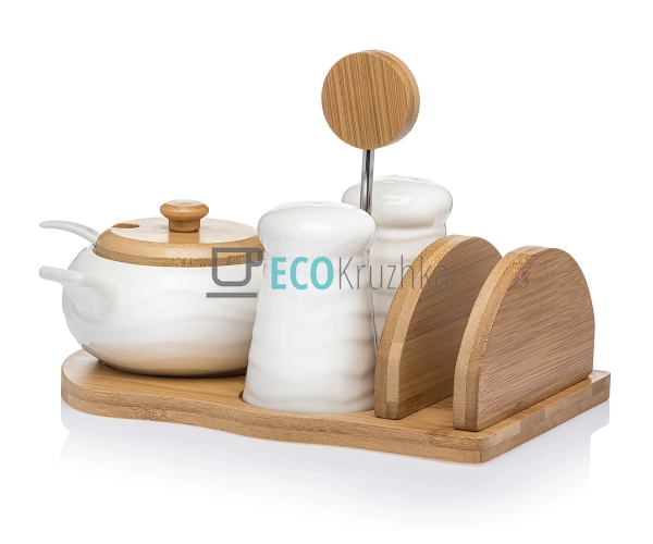 Набір на бамбуковій підставці чотири предмети ( цукорниц ... Набір на бамбуковій підставці чотири предмети ( цукорниц ...