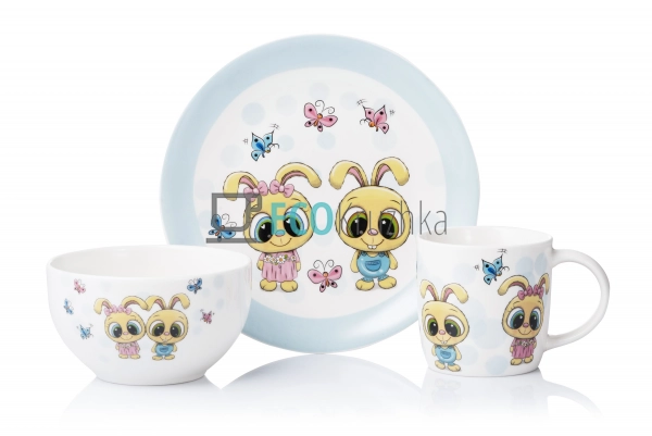 Набір дитячого посуду Ardesto Bunnies 3 пр., порцеляна ( ... Набір дитячого посуду Ardesto Bunnies 3 пр., порцеляна ( ...