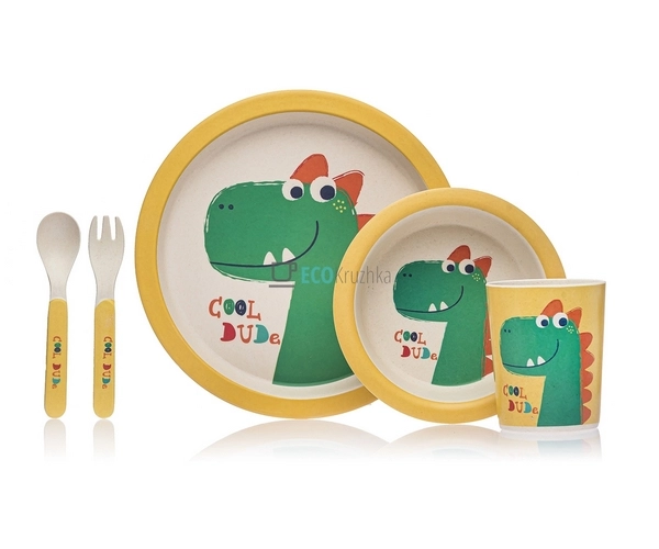 Набір дитячого посуду бамбуковий 5 приладів Динозавр Eco ...