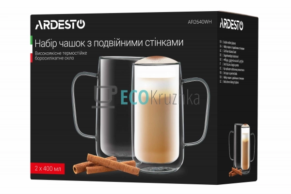 Набір чашок з ручками Ardesto з подвійними стінками, 400 ...