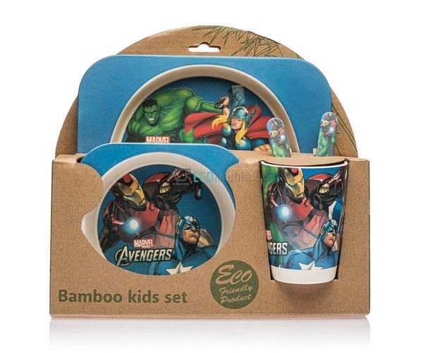 Набір дитячого посуду бамбуковий 5 приладів Супергерої E ...