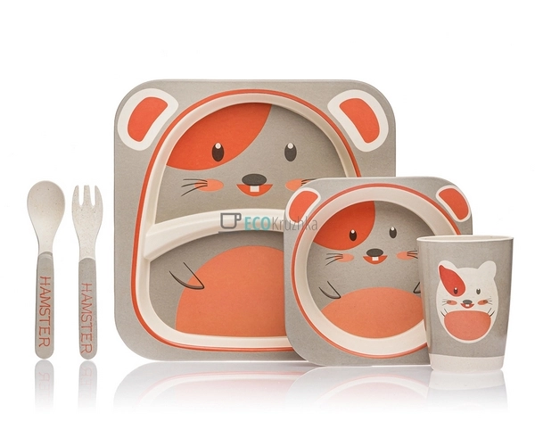 Набір дитячого посуду бамбуковий 5 приладів Мишка Eco Ba ...