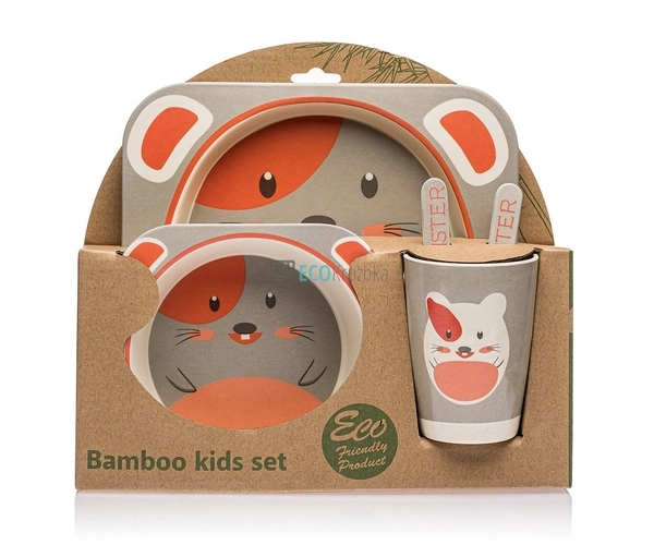Набір дитячого посуду бамбуковий 5 приладів Мишка Eco Ba ...
