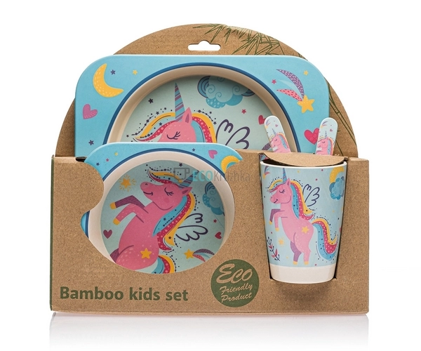Набір дитячого посуду бамбуковий 5 приладів Єдиноріг Eco ...