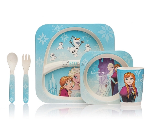 Набір дитячого посуду бамбуковий 5 приладів Frozen Eco B ...