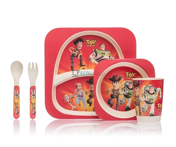 Набір дитячого посуду бамбуковий 5 приладів Історія ігра ...