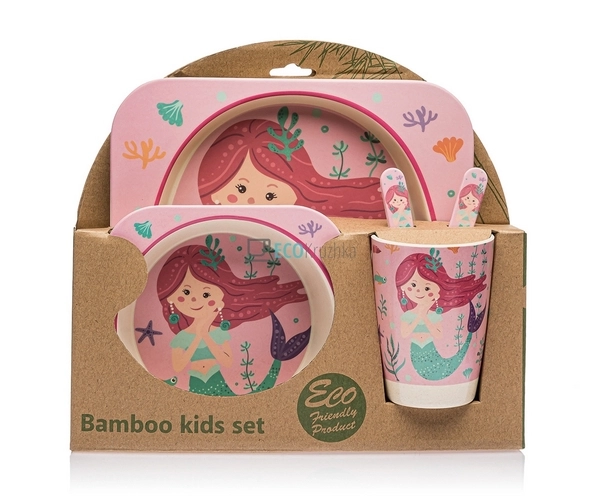 Набір дитячого посуду бамбуковий 5 приладів Русалка Eco  ...