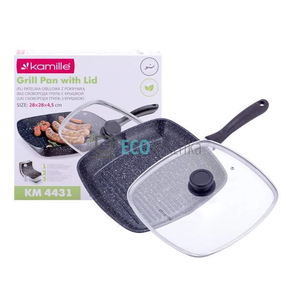 Сковорода-гриль 28 см з кришкою та антипригарним покритт ...