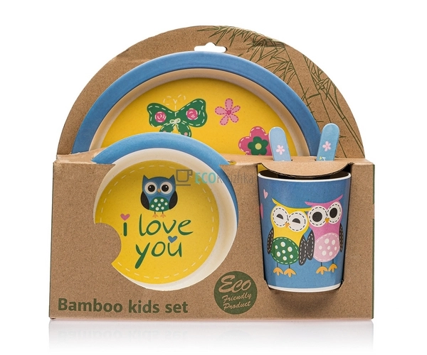Набір дитячого посуду бамбуковий 5 приладів Сова Eco Bam ...