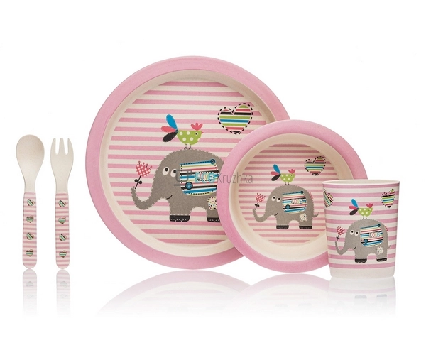 Набір дитячого посуду бамбуковий 5 приладів Слоник Eco B ...