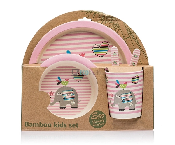 Набір дитячого посуду бамбуковий 5 приладів Слоник Eco B ...