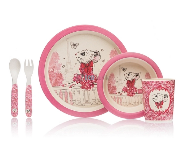 Набір дитячого посуду бамбуковий 5 приладів Мишка Eco Ba ...