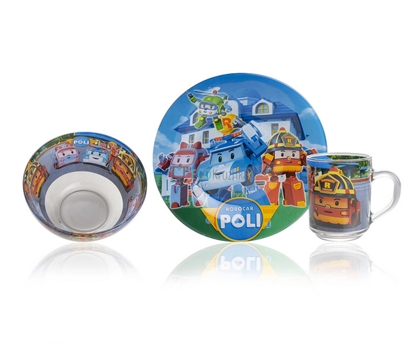 Набір скляного посуду для дітей 3 предмета Робокар Полі  ...