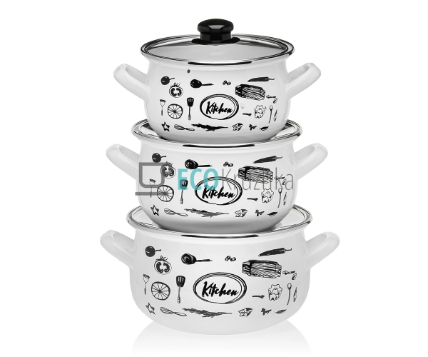Набір із трьох емальованих кастрюль KITCHEN WHITE Intero ...