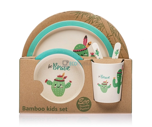 Набір дитячого посуду бамбуковий 5 приладів Кактус Eco B ...