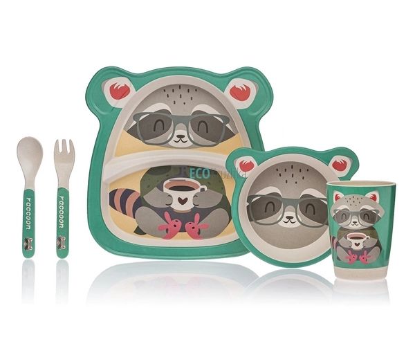 Набір дитячого посуду бамбуковий 5 приладів Єнот Eco Bam ...