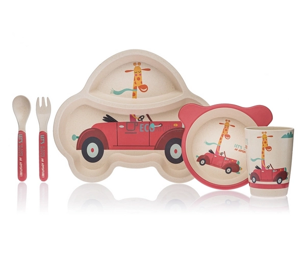 Набір дитячого посуду бамбуковий 5 приладів Жираф Eco Ba ...