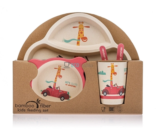 Набір дитячого посуду бамбуковий 5 приладів Жираф Eco Ba ...