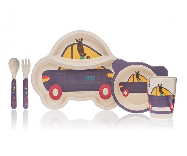 Набір дитячого посуду бамбуковий 5 приладів Кабанчик Eco ...