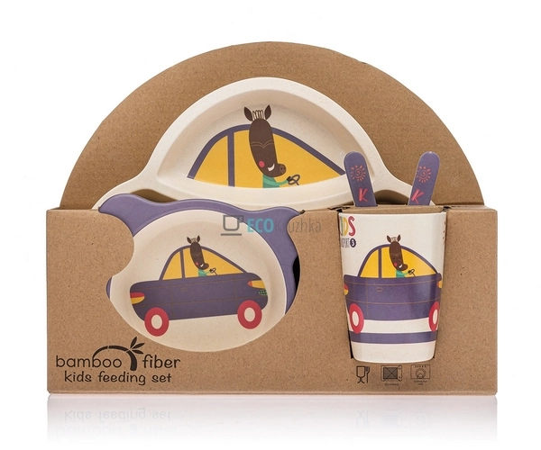 Набір дитячого посуду бамбуковий 5 приладів Кабанчик Eco ...
