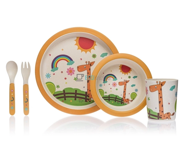 Набір дитячого посуду бамбуковий 5 приладів Жираф Eco Ba ...