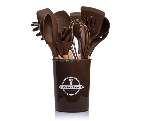 Набір кухонного приладдя 12 предметів з бамбуковою ручкою Коричневий APL0350 Набір кухонного приладдя 12 предметів з бамбуковою ручкою Коричневий APL0350