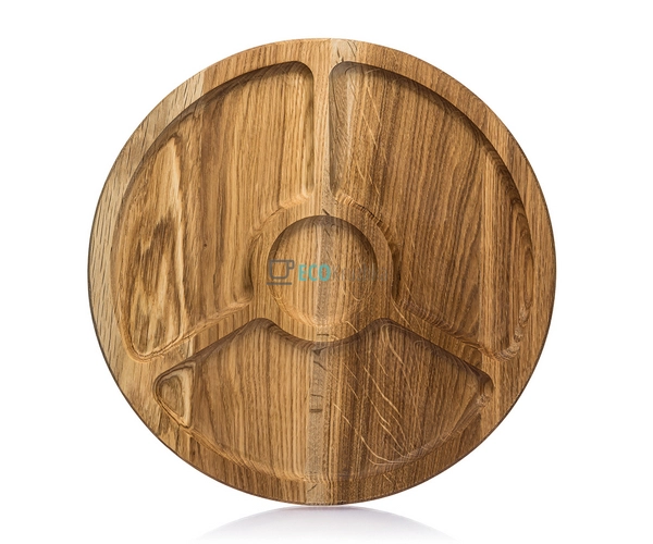 Менажниця кругла дубова чотирисекційна з соусником 30 см ...