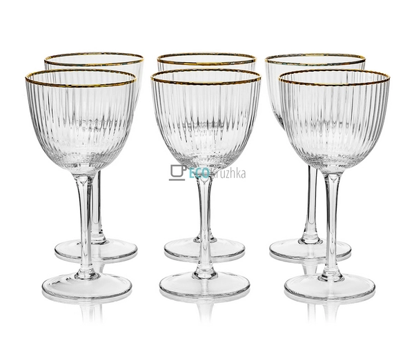 Набір келихів для вина ребристих із золотим обідком 160  ...