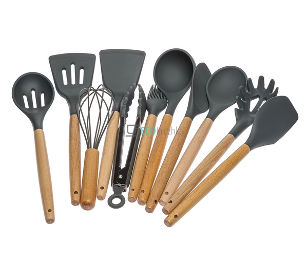 Набір кухонного приладдя 12 предметів з бамбуковою ручко ...