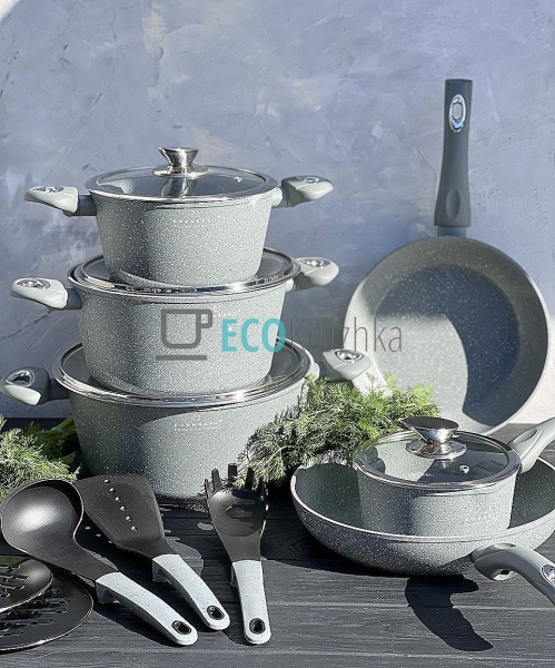 Набір каструль Edenberg 15 предметів з мармуровим антипригарним покриттям, Сірий EB-5620 Набір каструль Edenberg 15 предметів з мармуровим антипригарним покриттям, Сірий EB-5620