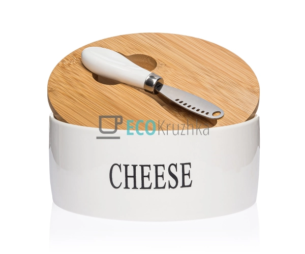 Сирниця з керамічним ножем та бамбуковою кришкою 16х7,5 см 8030-225 Сирниця з керамічним ножем та бамбуковою кришкою 16х7,5 см 8030-225