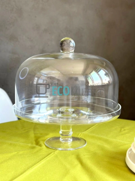Скляна тортівниця D30x29 см на ніжці з кришкою Прозора ( ... Скляна тортівниця D30x29 см на ніжці з кришкою Прозора ( ...