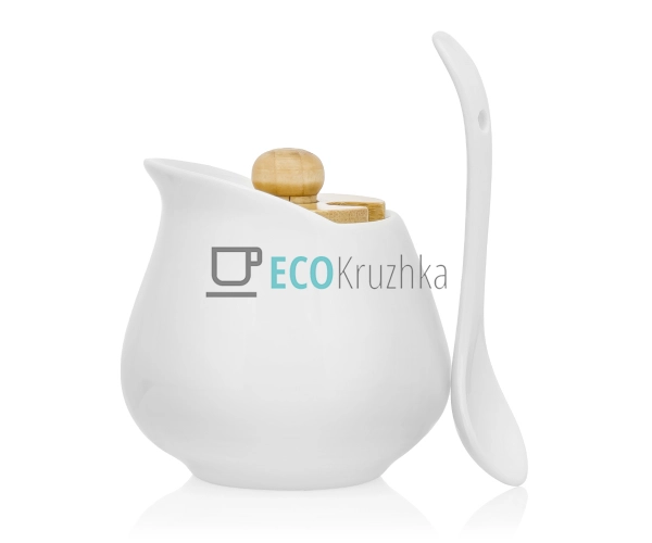Цукорниця керамічна з ложкою та бамбуковою кришкою 150 м ...