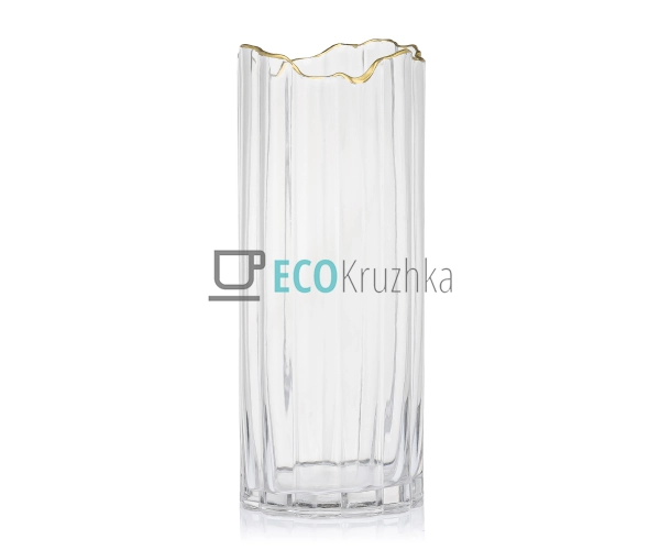 Ваза Гетсбі D12 х 30 см, прозора з золотом (527-778)