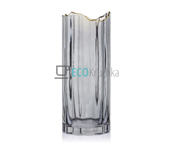 Ваза Гетсбі D12 х 30см, димчасто-сіра з золотом (527-804)
