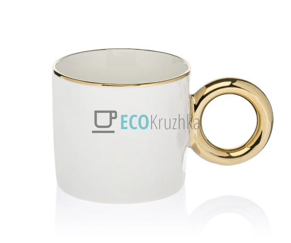 Кухоль порцеляновий з золотою ручкою "Бублик", 300 мл Білий (905-271)