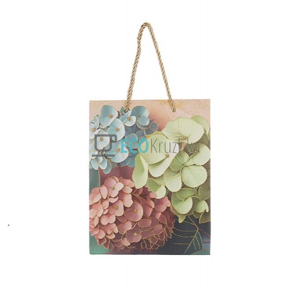 Подарунковий пакет Гортензія в гліттері 23 см PK4-229-2 Подарунковий пакет Гортензія в гліттері 23 см PK4-229-2