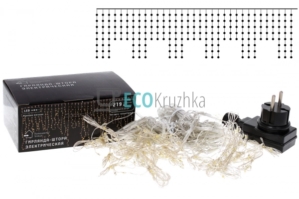 Гірлянда-завіса 219 LED, теплий білий, 3,2 м ширина, 18  ...
