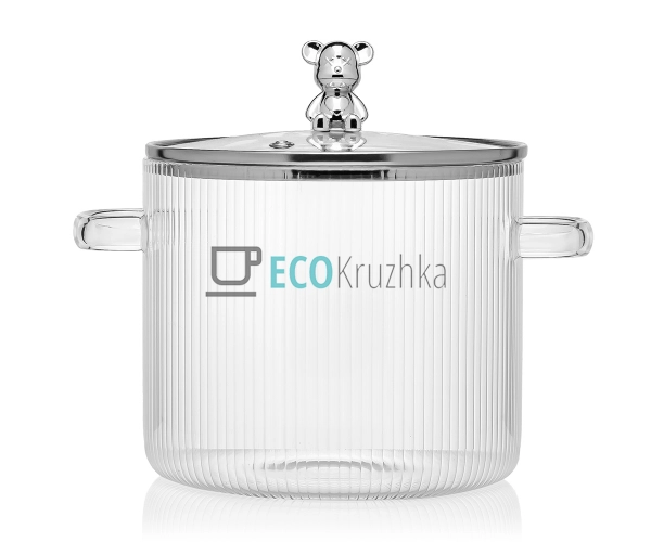 Уцінка Скляна каструля 2.3 Ребриста Ведмедик Прозора (Мі ...