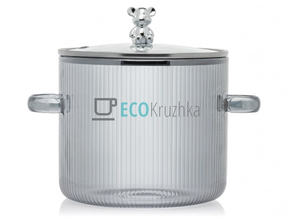 УЦІНКА Скляна каструля 2.3 Ребриста Ведмедик Сіра (МішАн ...