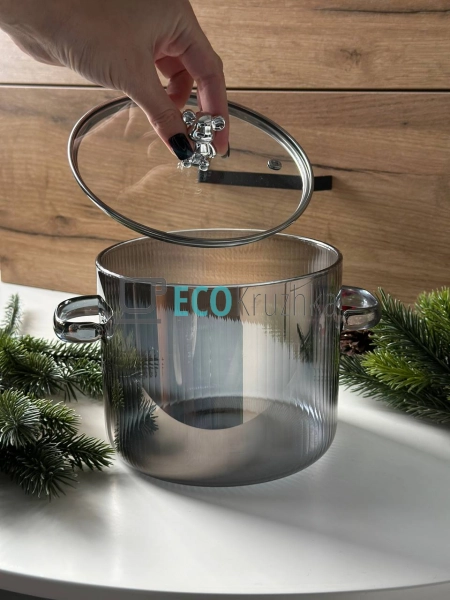 УЦІНКА Скляна каструля 2.3 Ребриста Ведмедик Сіра (МішАн ...