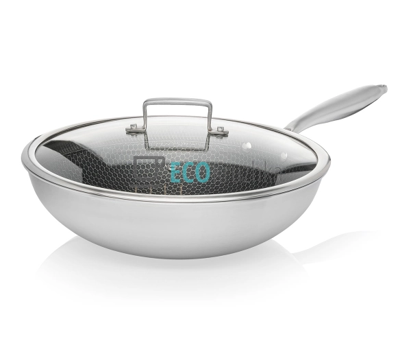 Cковорода WOK 28х8.5 см нержавіюча професійна з кришкою  ...