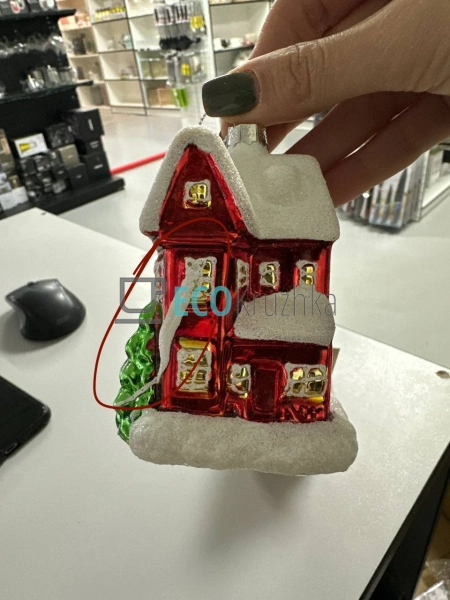 УЦІНКА ЯЛИНКОВА ПРИКРАСА "БУДИНОЧОК" З ДЕКОРОМ ІЗ БІЛОГО ...