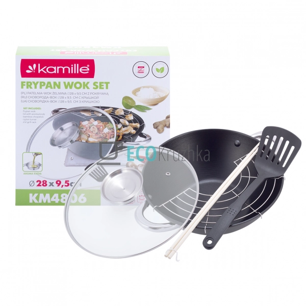 Казан чавунний "Wok", з антипригарним мармуровим покритт ... Казан чавунний "Wok", з антипригарним мармуровим покритт ...