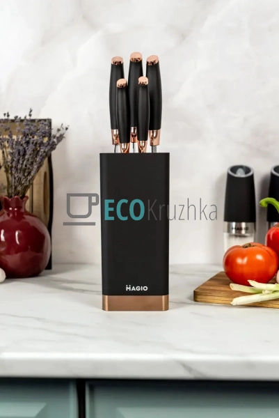 Набір кухонних ножів MAGIO MG-1092 з підставкою, 6 предм ... Набір кухонних ножів MAGIO MG-1092 з підставкою, 6 предм ...
