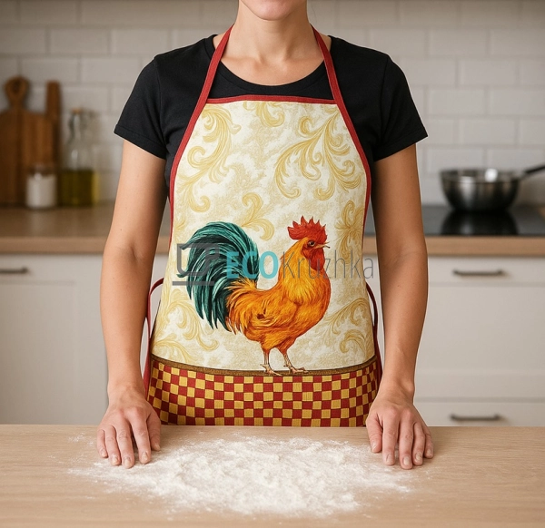 ​Кухонний фартух без кишені з принтом "Півень", різнокол ...